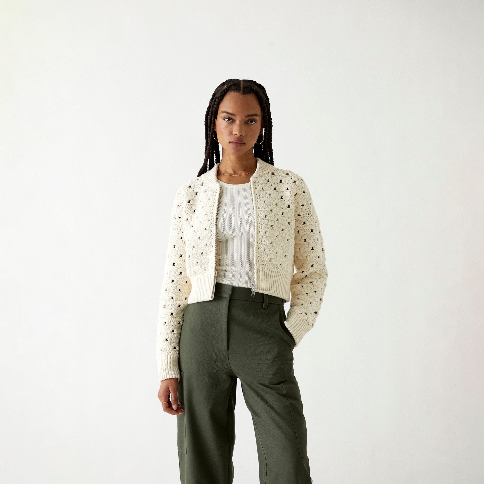 Kith Women Merritt Crochet Knit Bomber - Whisper