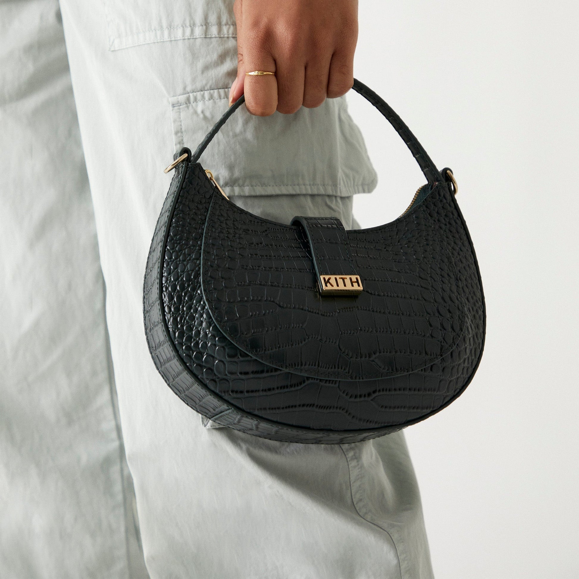 Kith Women Mini Saddle Bag in Croc Deboss Leather - Stadium