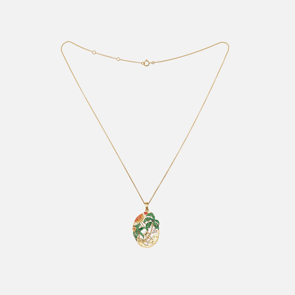Yvonne Leon Lamour a La Page Palm Necklace - Yellow Gold / Green / Orange