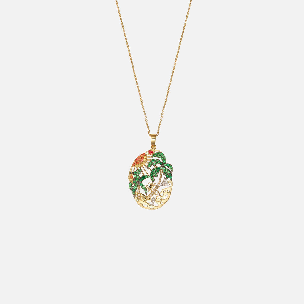 Yvonne Leon Lamour a La Page Palm Necklace - Yellow Gold / Green / Orange