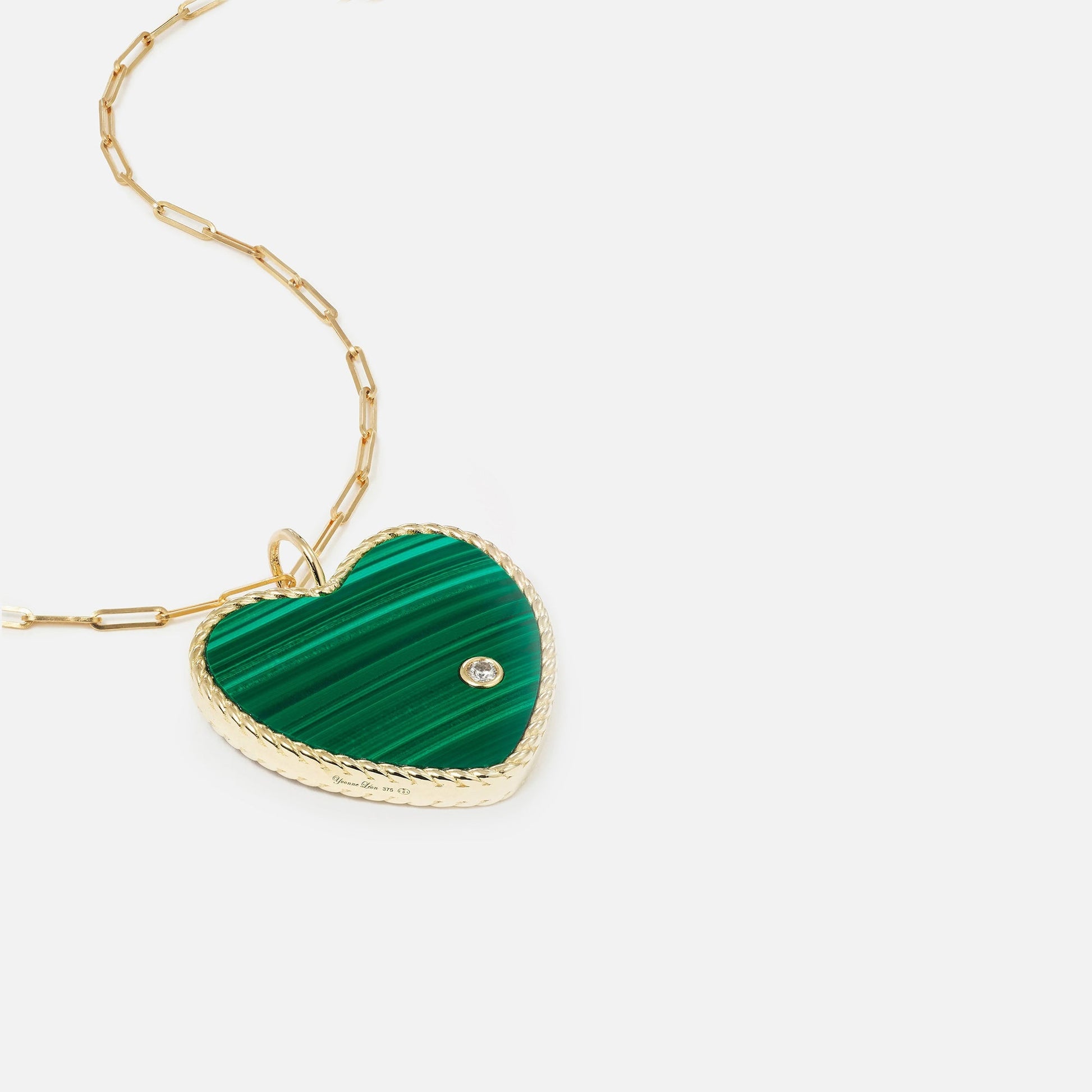 Yvonne Leon Pendentif Maxi Coeur Malachite Lapis Biface - Yellow Gold / Green / Blue