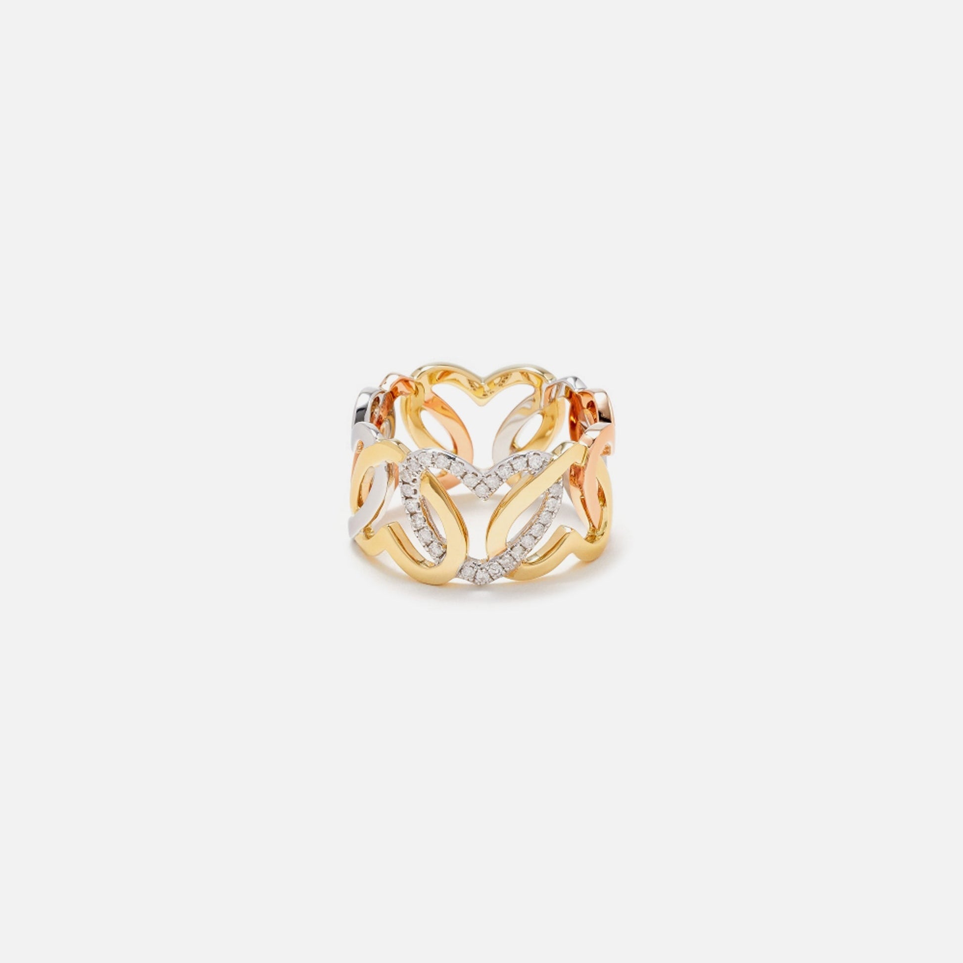 Yvonne Leon Bague Maille Coeurs 3 Ors Heart Ring - Multi
