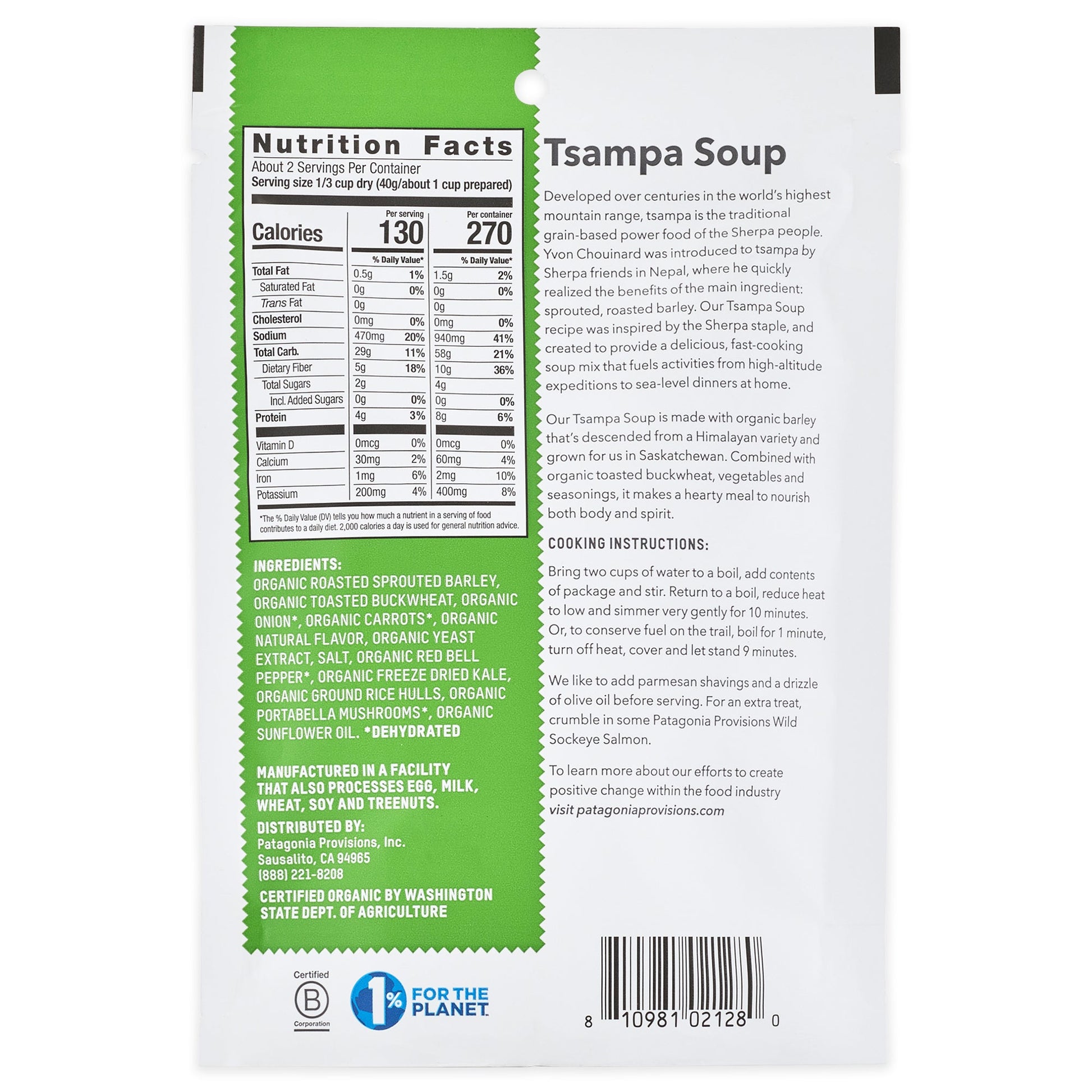 Organic Tsampa Soup, Garden Veggie